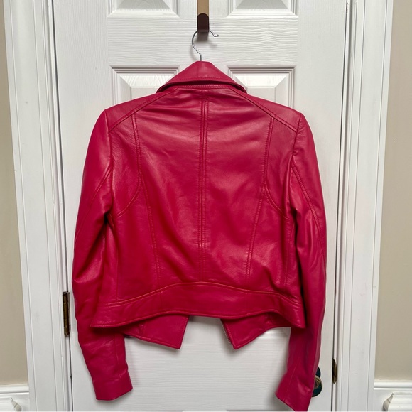 LaMarque Donna Hot Pink Iconic Leather Biker Jacket Women’s Size Small - Picture 5 of 11